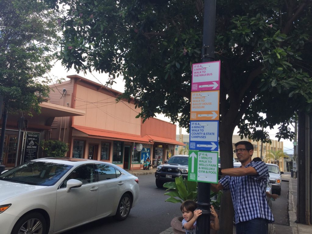 Fifty-five new wayfinding signs promote health by encouraging walking and exploration of Wailuku Town’s hidden and well‐known treasures.