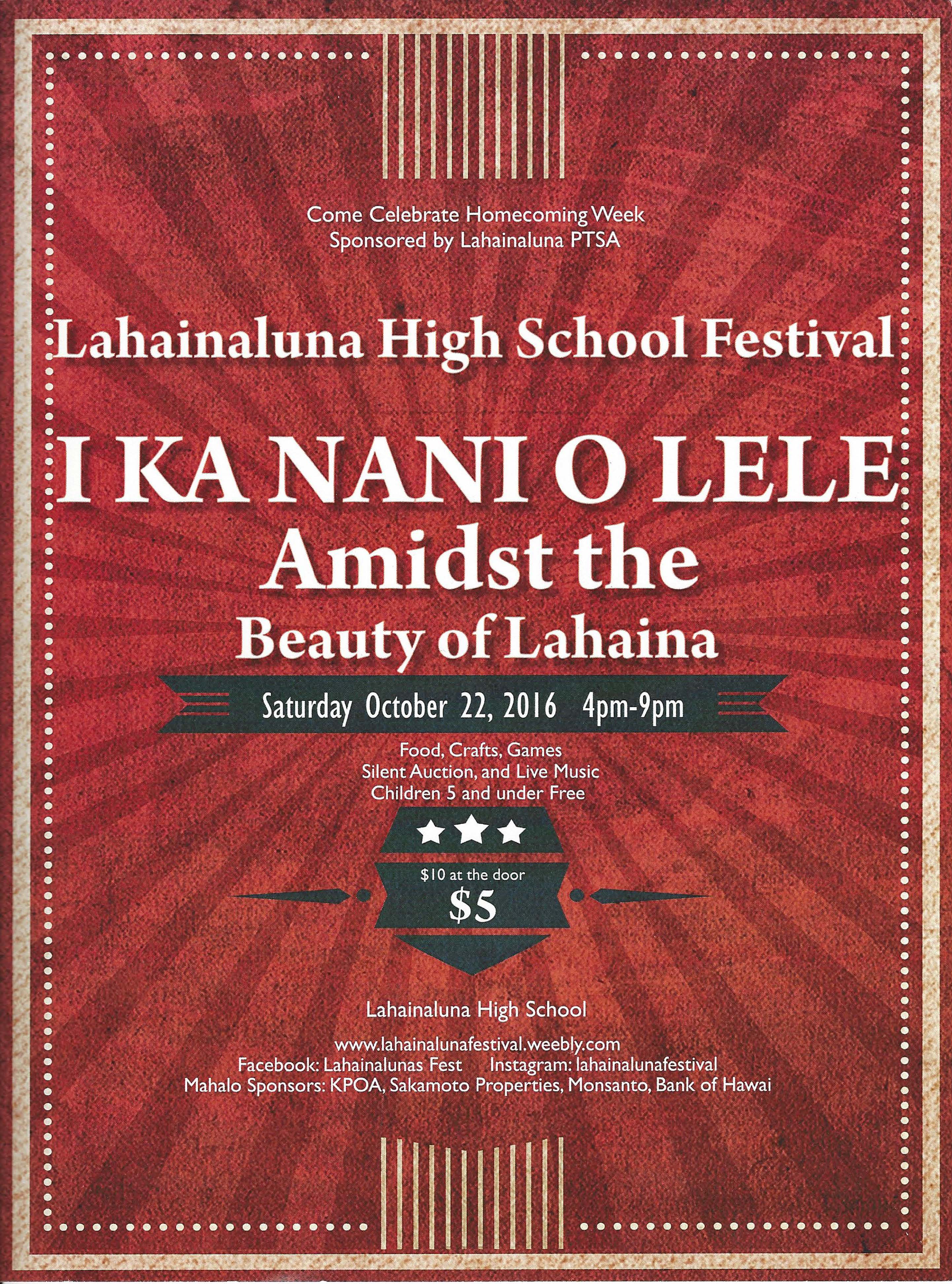 Lahainaluna Festival event flyer.