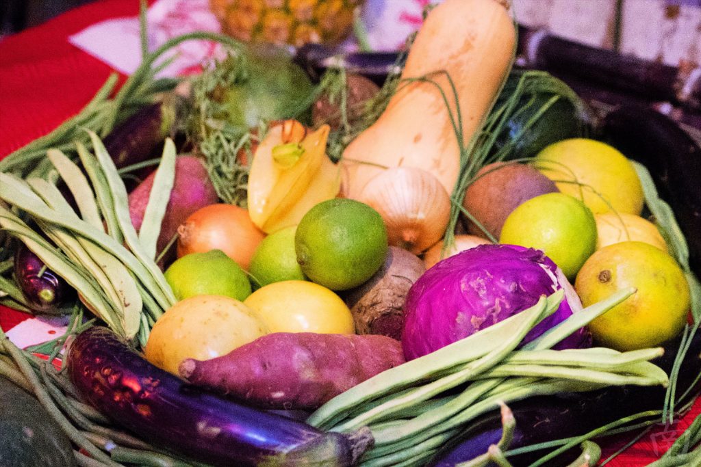 A harvest of island-grown produce is displayed during the Moon Festival at Wo Hing. Photo courtesy: Lahaina Restoration Foundation.