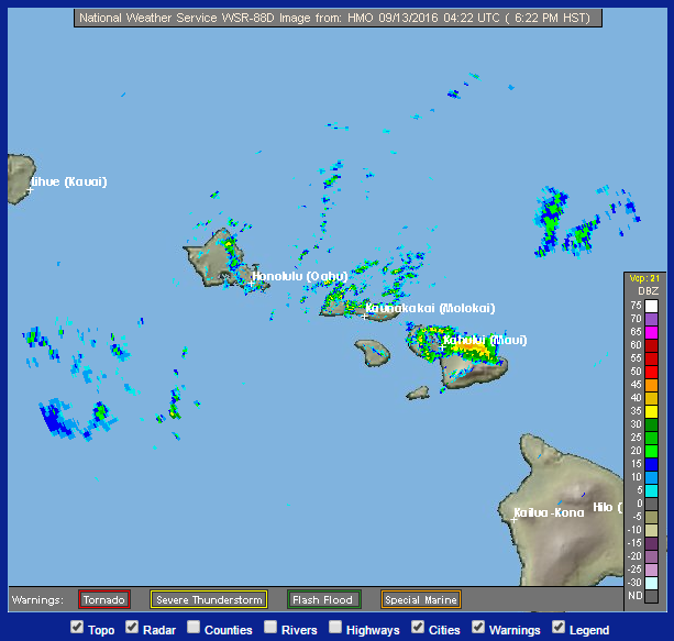 Flash Flood Warning for Maui 9/12/16. Radar Image: NOAA/NWS.