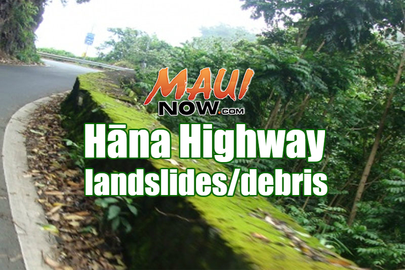 Hāna Highway (360) landslides/debris. Maui Now graphic.