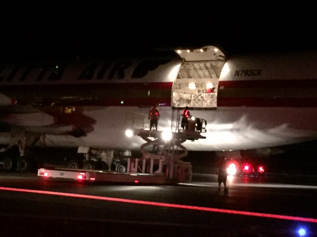 FEMA supplies arrive at Kahului Airport on Thursday night 9.1.16, ahead of Lester. PC: Jennifer Bormet