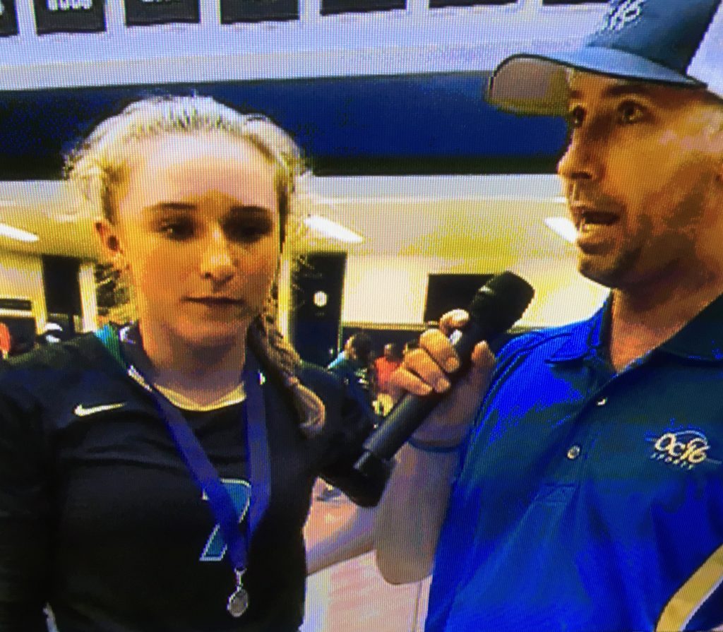 King Kekaulike's Chandler Cowell is interviewed by OC16 following her team's win over Kalaheo on Thursday. Photo courtesy of OC16 broadcast.