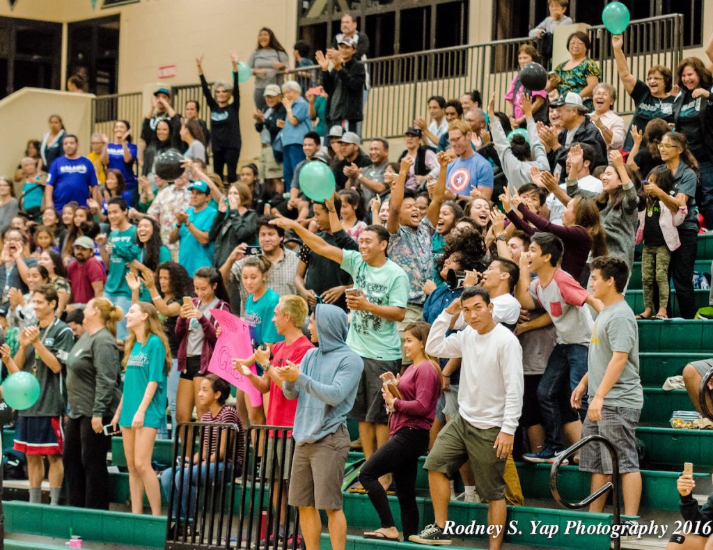 King Kekaulike fans cheer for the girls volleyball team Friday. Photo by Rodney S. Yap.