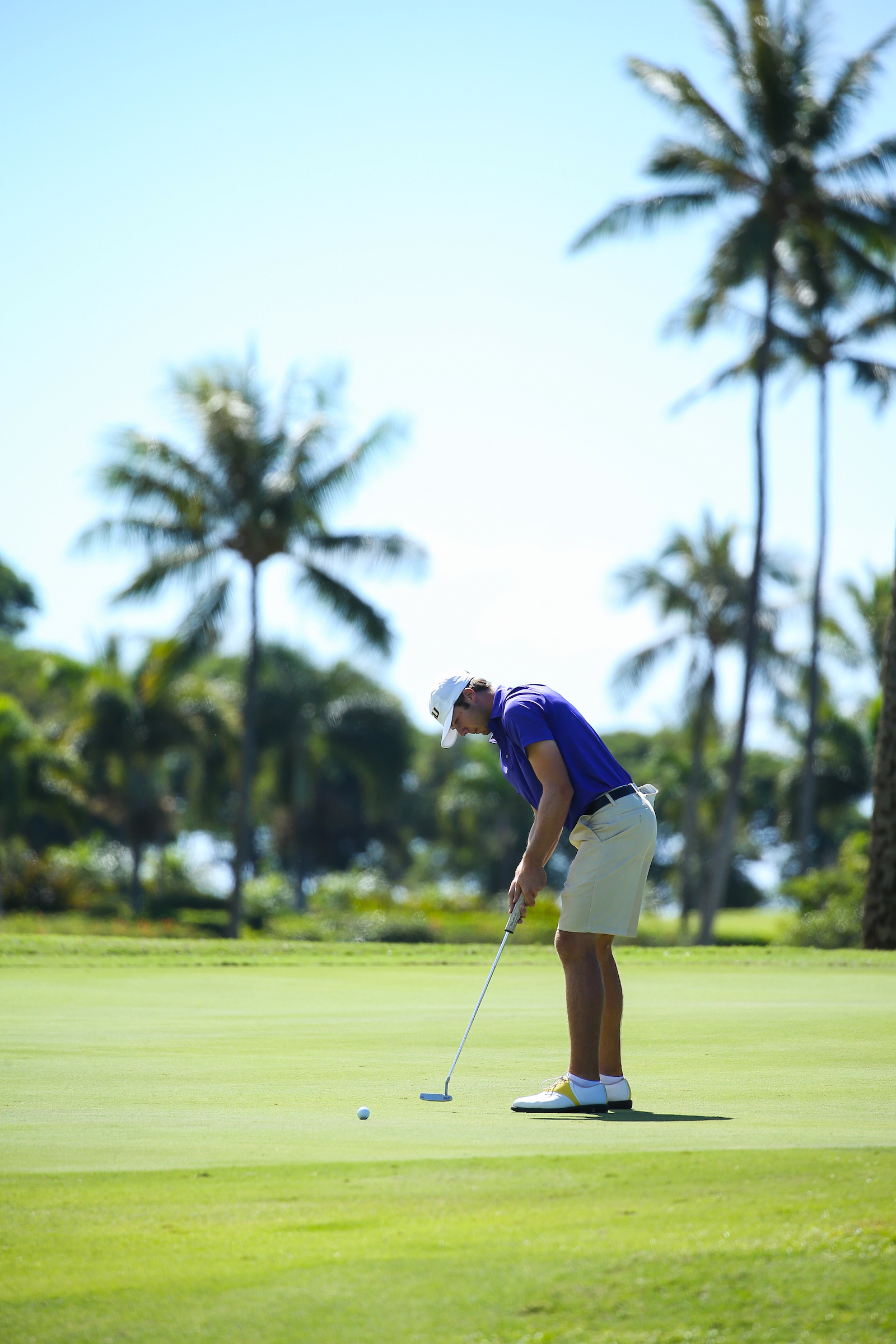 Sam Burns of LSU putts for birdie on number ten during the final round of the 3rd annual Kaanapali Classic collegiate invitational. Kaanapali Royal Course Lahaina, Hawaii November 5th, 2016/ Photo by Aric Becker