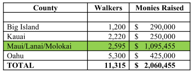 2016 Charity Walk comparison chart.