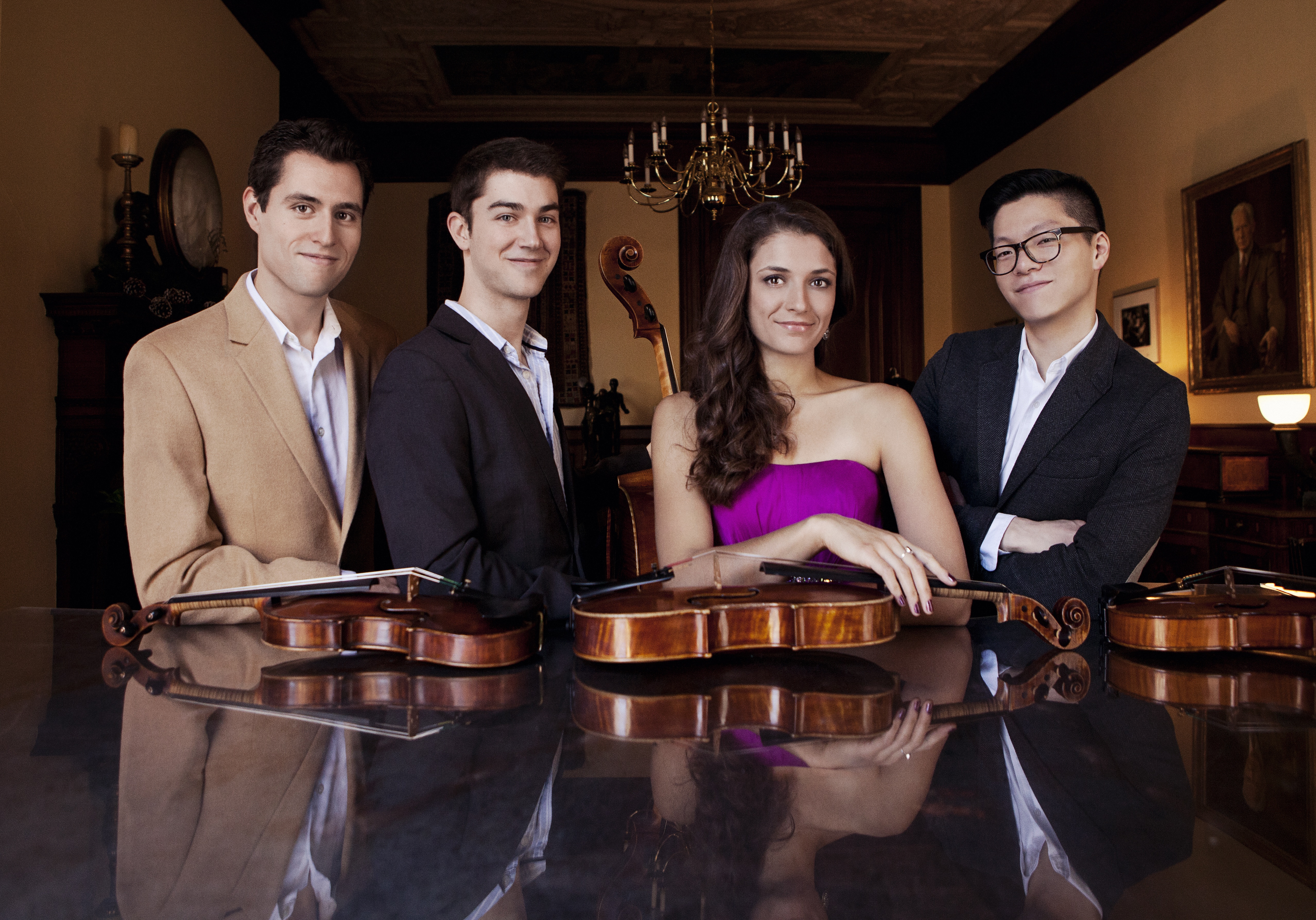 The Dover Quartet consists of Joel Link and Bryan Lee, violin; Milena Pajaro-Van de Stadt, viola; and Camden Shaw, cello.