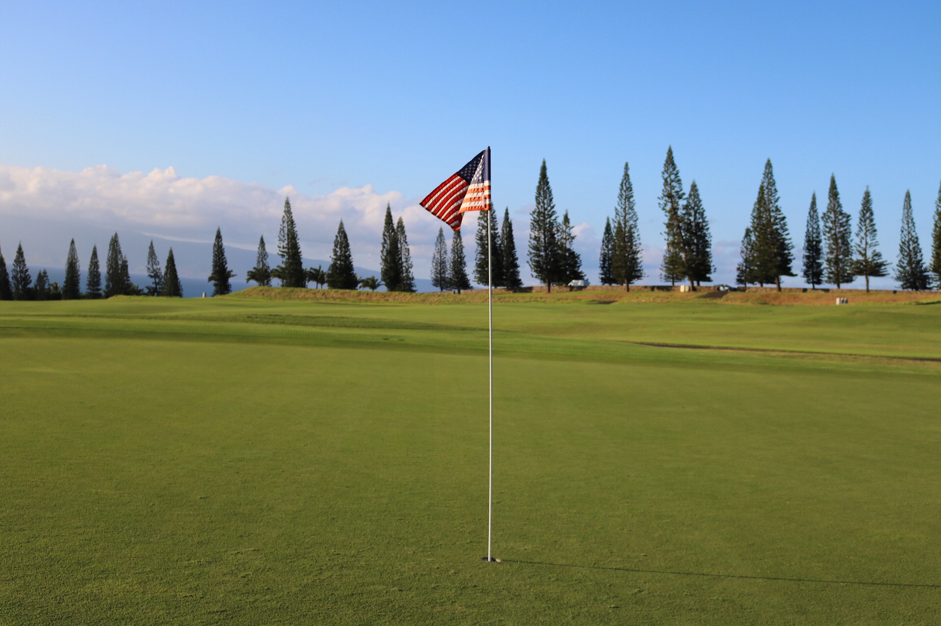 American Flag on the 18th Green of the Plantation Course