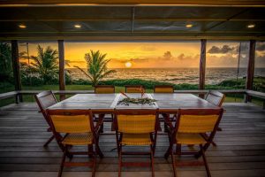 Mr. Giraldo said the family eats dinner on the lanai nearly every night when in residence. “We have a beautiful table on the inside, too, but we never sit there,” he said. Photo Courtesy: Dante Parducci 