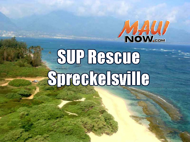 SUP rescue Spreckesville. Maui Now graphic.