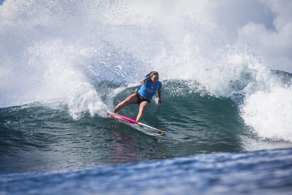 Carissa Moore making the small conditions look very rippable. Photo: WSL/Poullenot