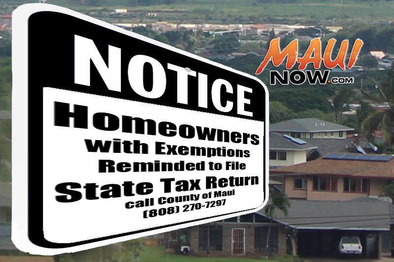 Homeowner Exemption reminder. Maui Now graphic.