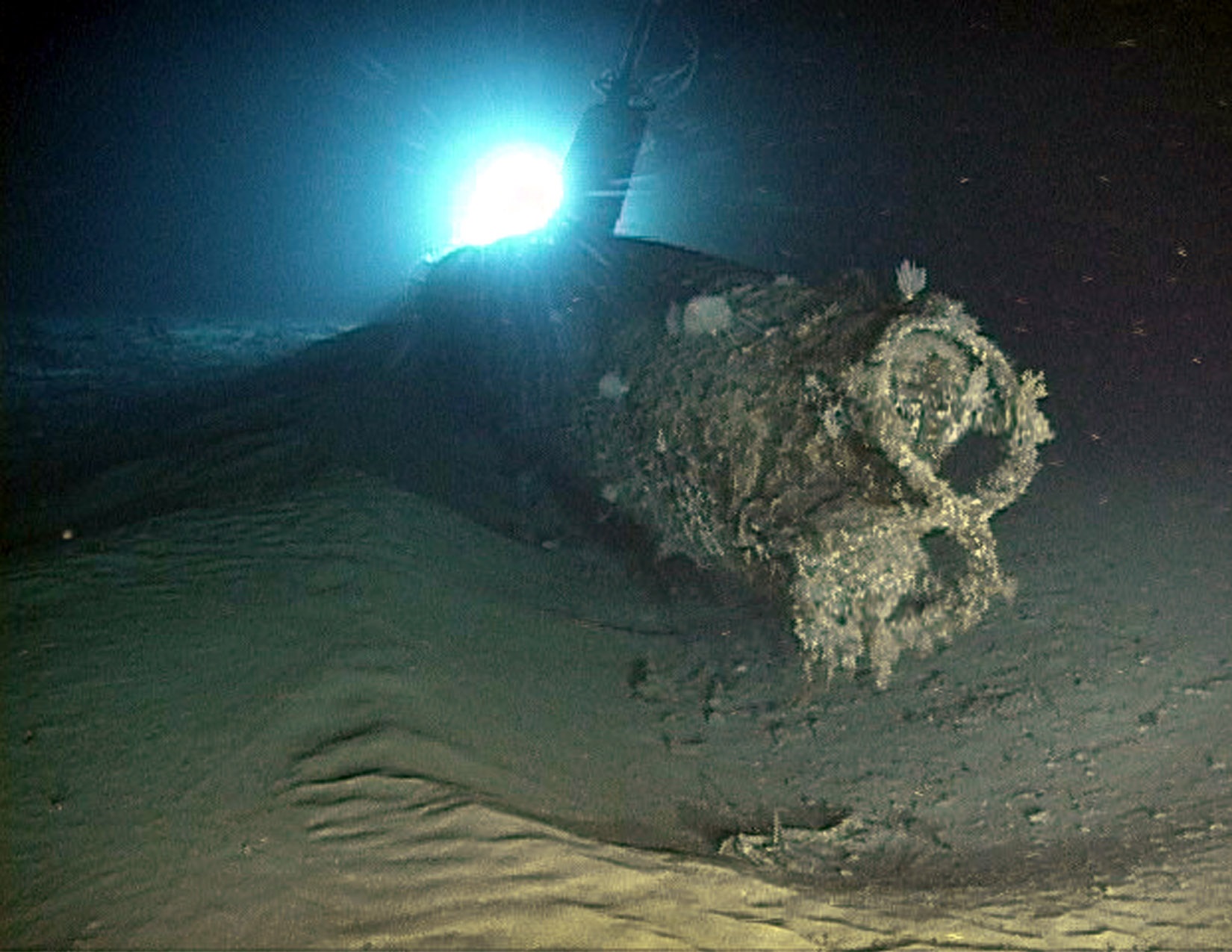 The bow of the Ward mini submarine at the time of the discovery in 2002. Credit: University of Hawaii/HURL