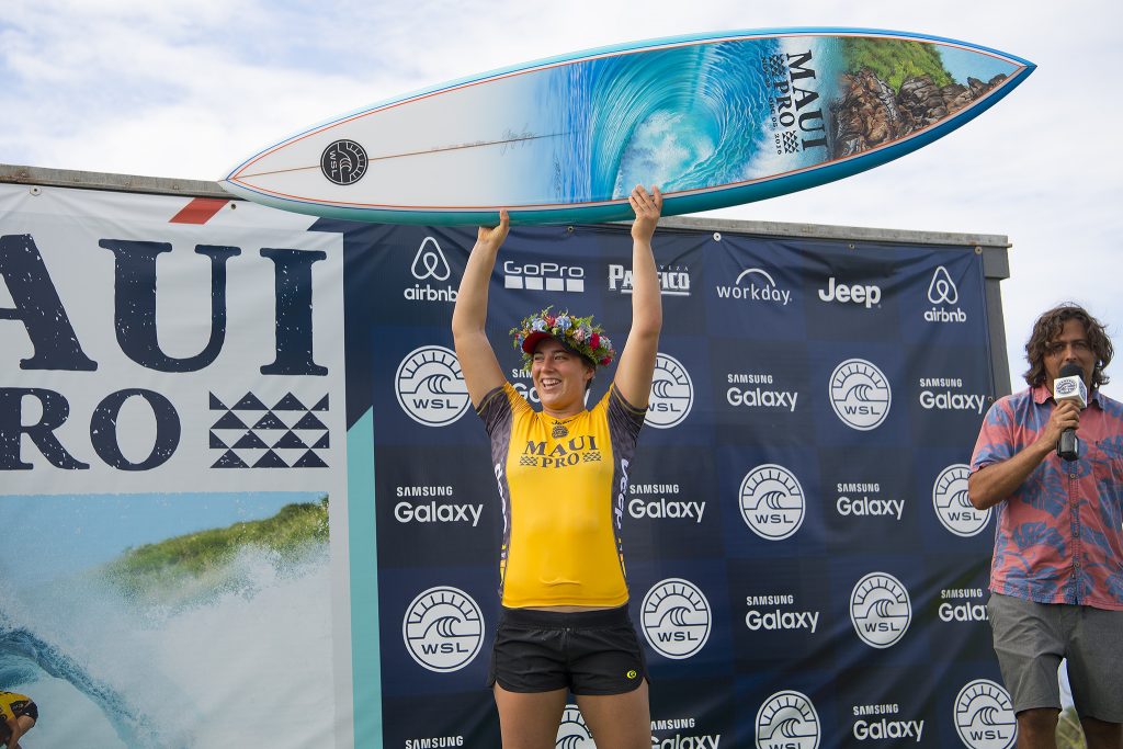 Tyler Wright celebrating her victory at Honolua Bay.
