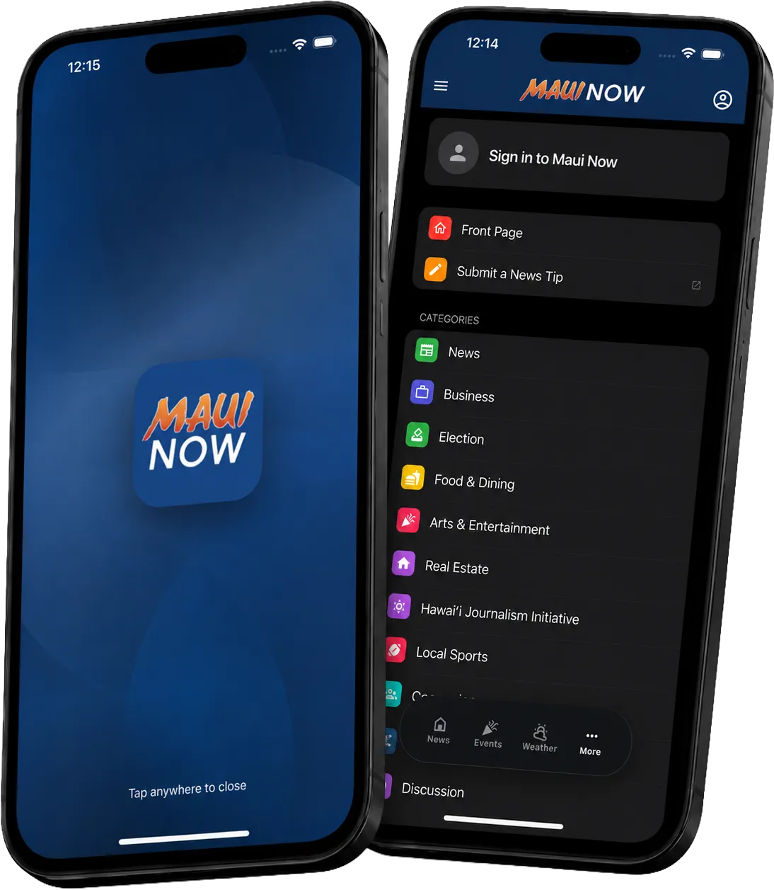 Maui Now app on iPhone